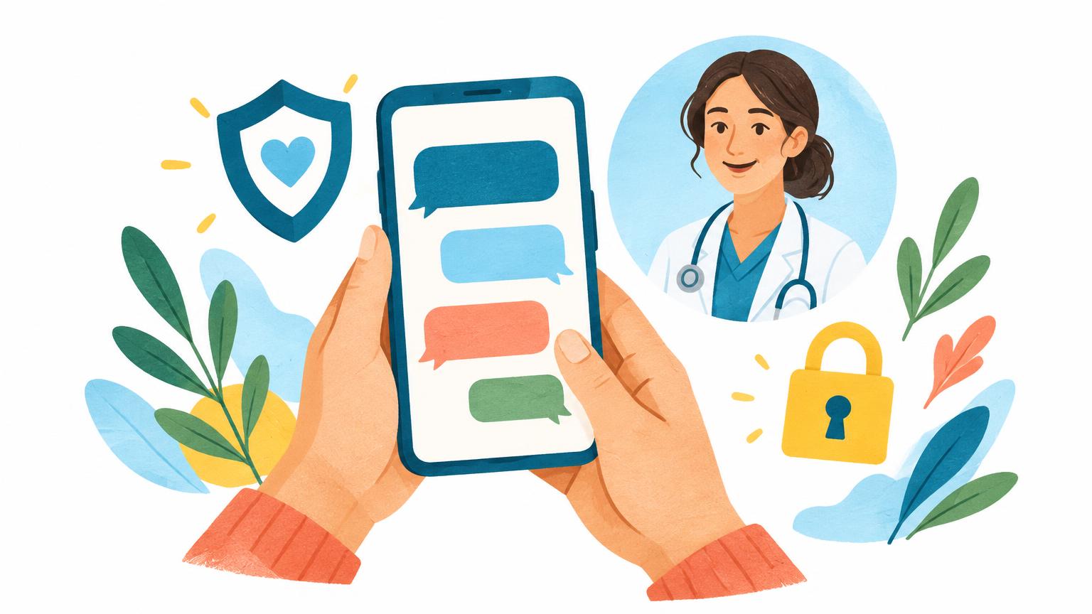 Illustration einer digitalen Nachricht zwischen Patient und Arztpraxis